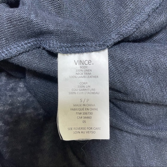 Vince Linen And Lamb Leather Trimmed Long Sleeve Top Navy Blue Size Small - Picture 5 of 7